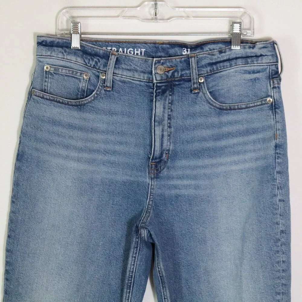 J Crew 90s Classic Straight Fit Jean Women 29 Downtown Medium Wash Ankle raw hem